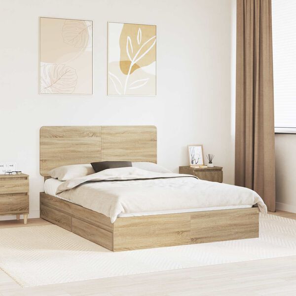vidaXL Opslag bed met lade Sonoma Eiken 140 x 200 cm Bewerkt hout