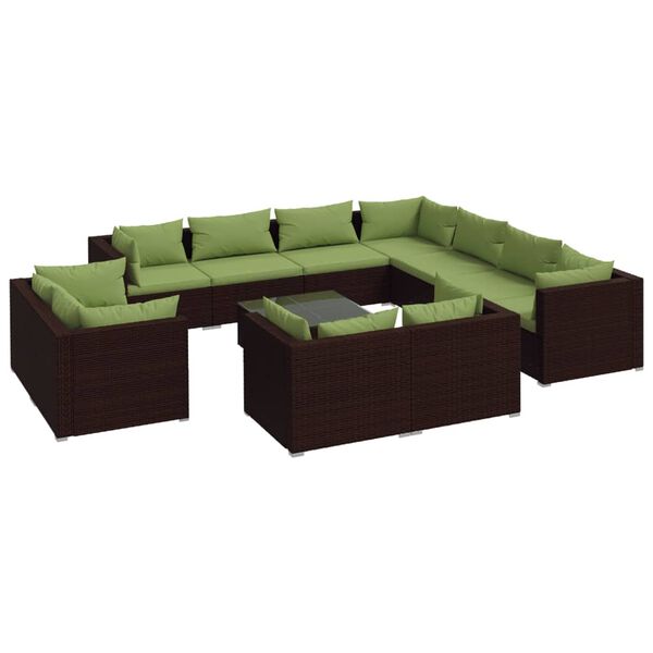 vidaXL 12-delige Loungeset met kussens poly rattan bruin