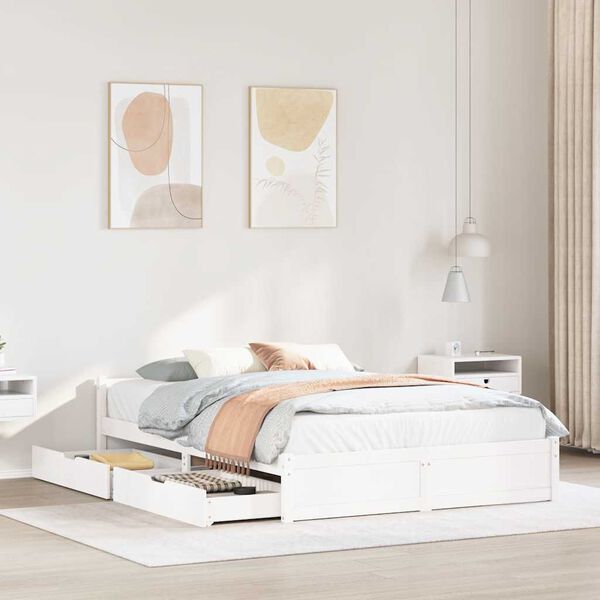 vidaXL Bedframe zonder matras massief grenenhout wit 150x200 cm