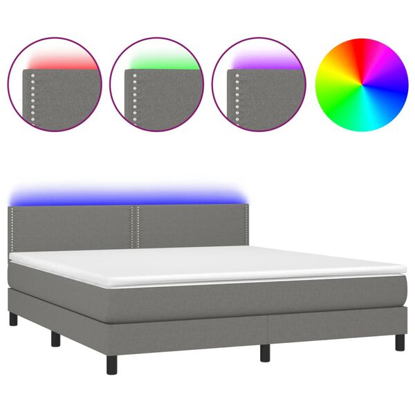 vidaXL Boxspring met matras en LED stof donkergrijs 180x200 cm