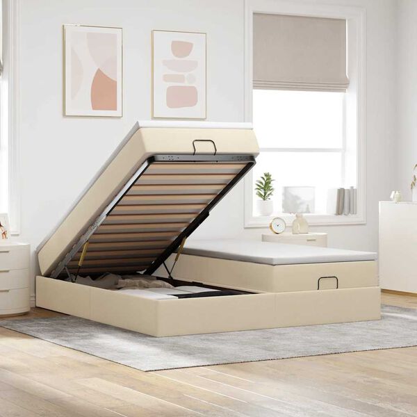 vidaXL Ottoman bed met matrassen 200x200cm stof cr&egrave;mekleurig