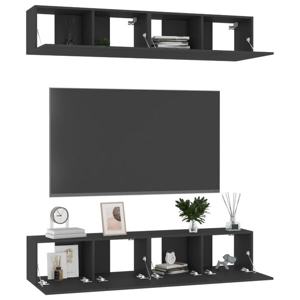 vidaXL 4-delige Tv-meubelen 80x30x30 cm bewerkt hout zwart