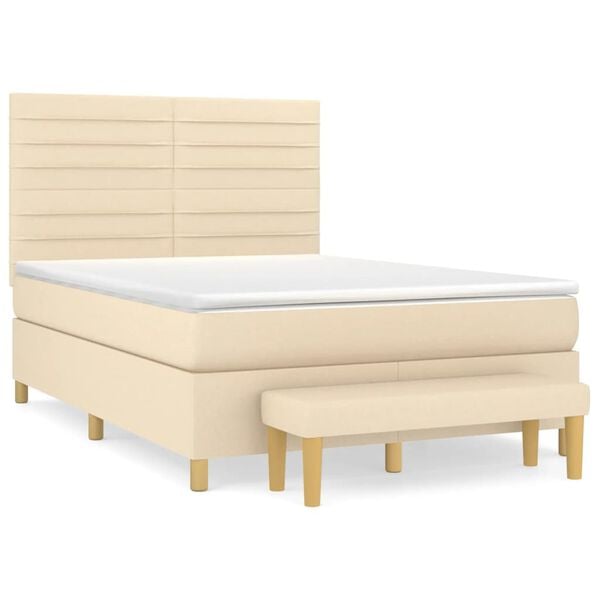 vidaXL Boxspring met matras stof cr&egrave;mekleurig 140x190 cm