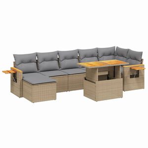 vidaXL 8-delige Loungeset met kussens poly rattan beige