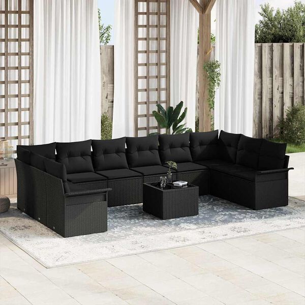 vidaXL Tuin Sofa Set met kussen 11 pcs Zwart Poly riet