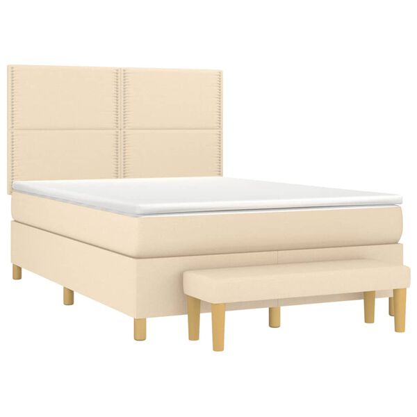 vidaXL Boxspring met matras stof cr&egrave;mekleurig 140x190 cm