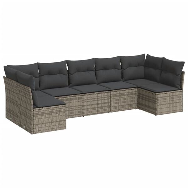 vidaXL 7-delige Loungeset met kussens poly rattan grijs