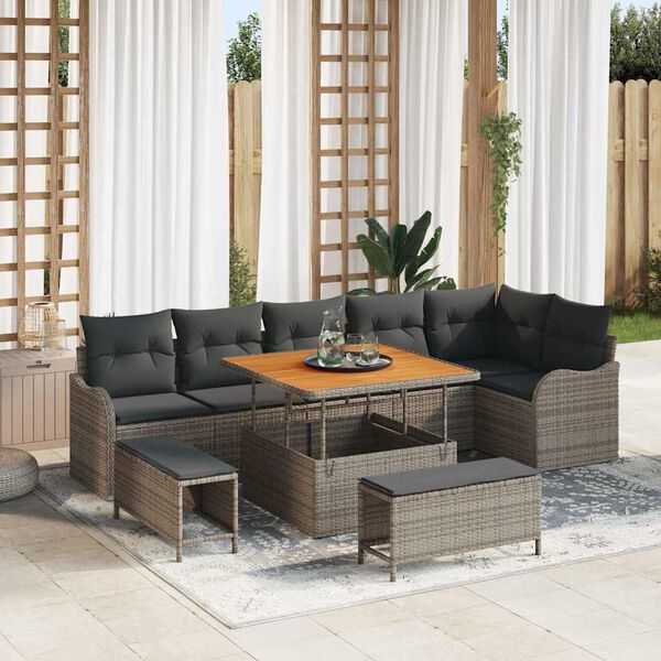 vidaXL Tuin Sofa Set met kussen met opslag met kussen 9 pcs Grijs