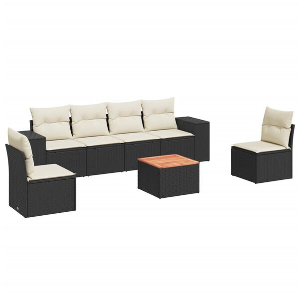 vidaXL 7-delige Loungeset met kussens poly rattan zwart
