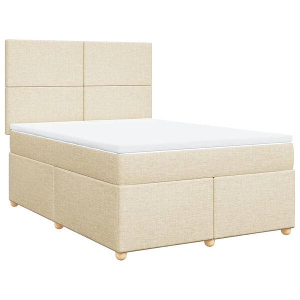 vidaXL Boxspring met matras stof cr&egrave;mekleurig 140x190 cm