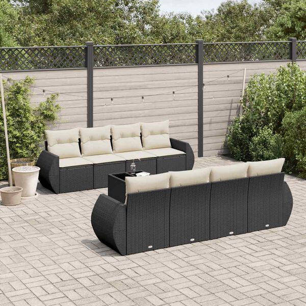 vidaXL 9-delige Loungeset met kussens poly rattan zwart