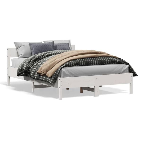 vidaXL Bedframe zonder matras massief grenenhout wit 135x190 cm