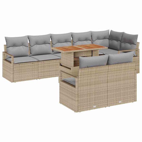 vidaXL Tuin Sofa Set met kussen met kussen 9 pcs Beige en Grijs