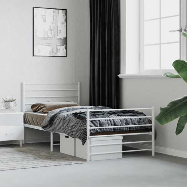 vidaXL Bedframe met hoofd- en voeteneinde metaal wit 90x200 cm