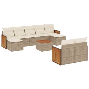 vidaXL 10-delige Loungeset met kussens poly rattan beige