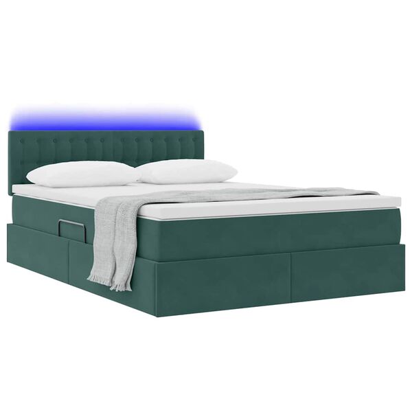 vidaXL Opbergbed met LED met matras Donkergroen 140 x 200 cm Fluweel