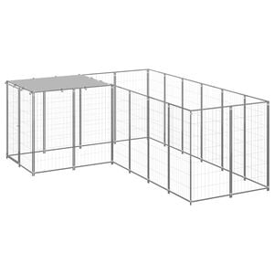 vidaXL Hondenkennel 4,84 m&sup2; staal zilverkleurig