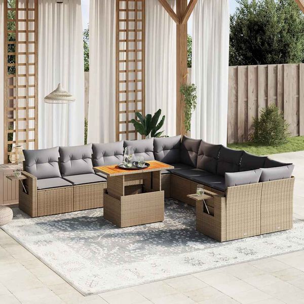 vidaXL 11-delige Tuinset met kussens poly rattan beige