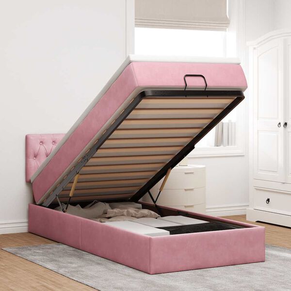 vidaXL Bed poef met matras en LED's 80x200 cm fluweel roze