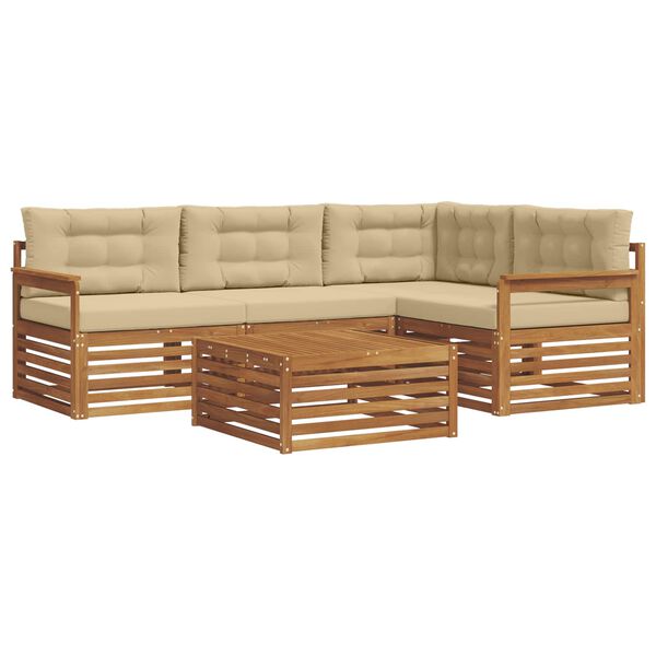 vidaXL Buiten bankenset met kussen 5 pcs Natuurlijk en Beige