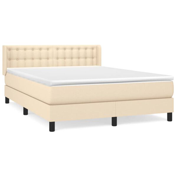 vidaXL Boxspring met matras stof cr&egrave;mekleurig 140x190 cm