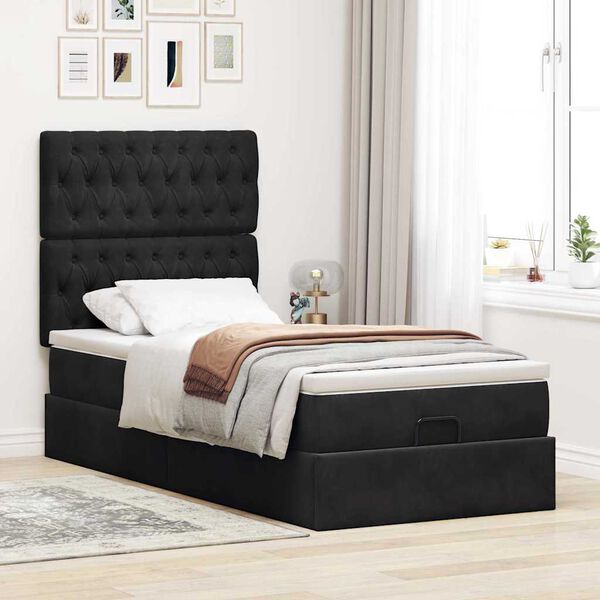 vidaXL Ottoman bed met matrassen en LED's 90x200cm fluweel zwart