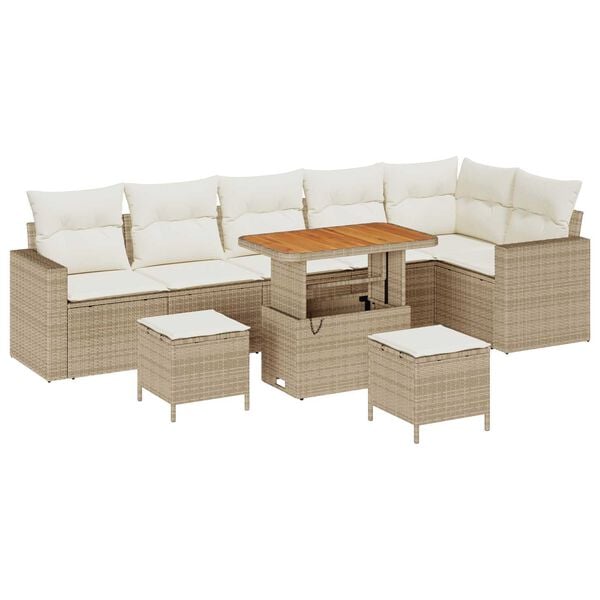 vidaXL Tuin Sofa Set met kussen met opslag 9 pcs beige en cr&egrave;mekleurig