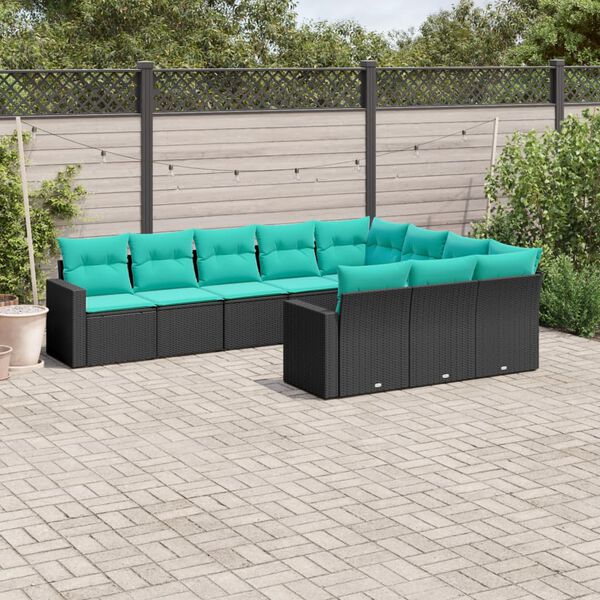 vidaXL 10-delige Loungeset met kussens poly rattan zwart