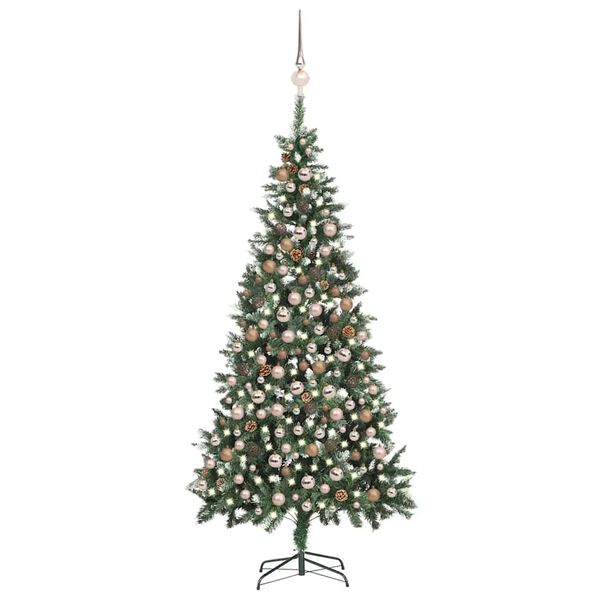 vidaXL Kunstkerstboom met verlichting kerstballen dennenappels 210 cm