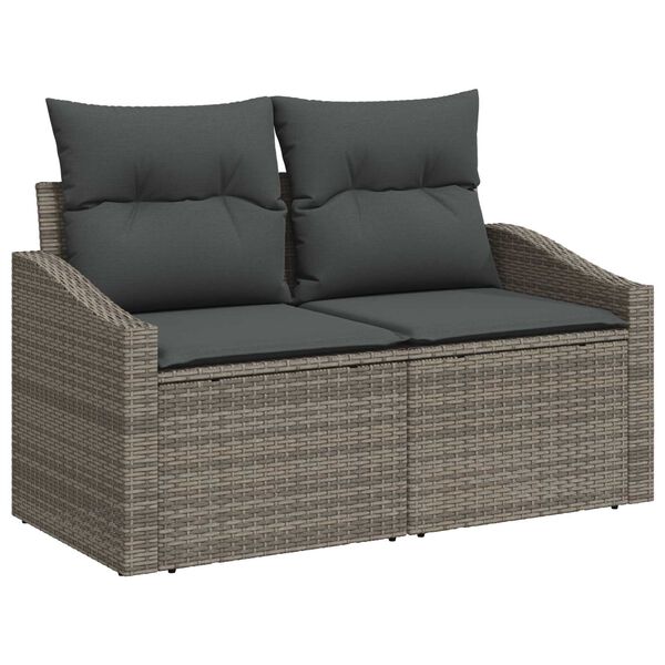 vidaXL Tuinbankenset met kussen met opslag 3 pcs Grijs poly rattan