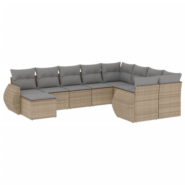 vidaXL 10-delige Loungeset met kussens poly rattan beige