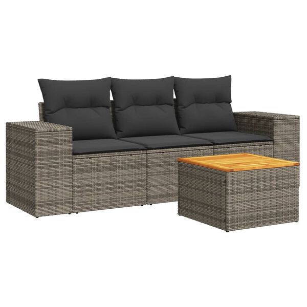 vidaXL 4-delige Loungeset met kussens poly rattan grijs