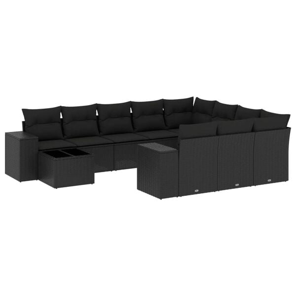 vidaXL 11-delige Loungeset met kussens poly rattan zwart