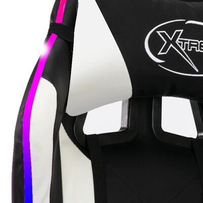 vidaXL Racestoel met RGB LED-verlichting kunstleer wit en zwart