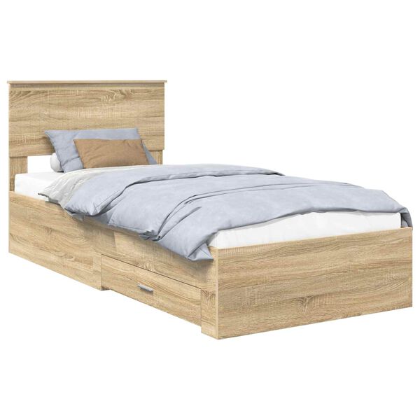 vidaXL Bedframe met hoofdeinde Sonoma Eiken 90 x 200 cm Bewerkt hout
