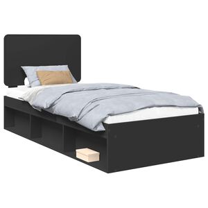 vidaXL Bedframe met hoofdeinde Zwart 90 x 190 cm Massief grenenhout