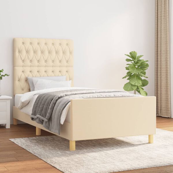 vidaXL Bedframe zonder matras 90x190 cm stof cr&egrave;mekleurig