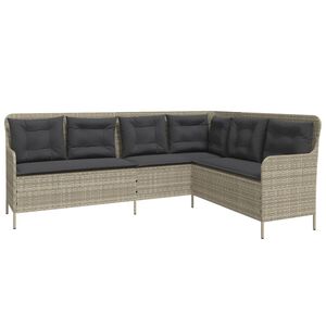 vidaXL Tuinbank met kussens L-vormig poly rattan lichtgrijs