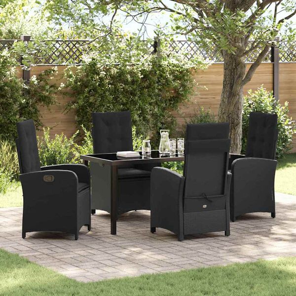 vidaXL Tuin eettafelset met kussen 5 pcs Zwart poly rattan