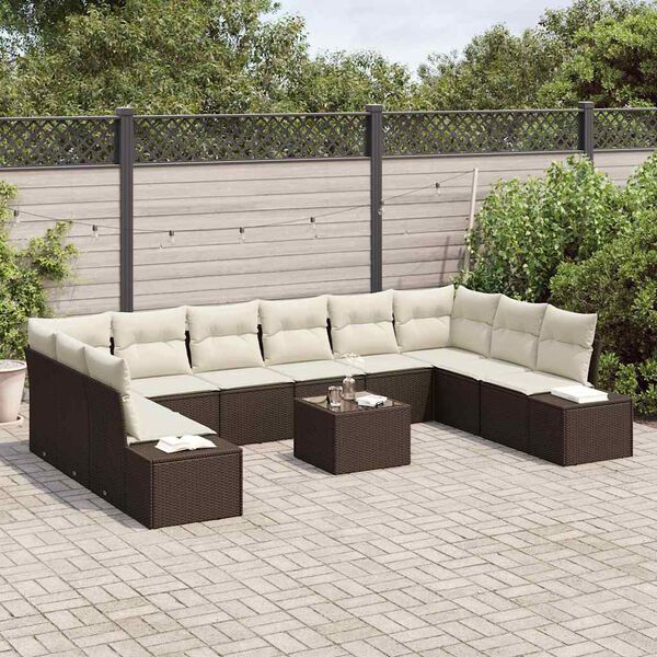 vidaXL Tuin Sofa Set met kussen 11 pcs Bruin poly rattan