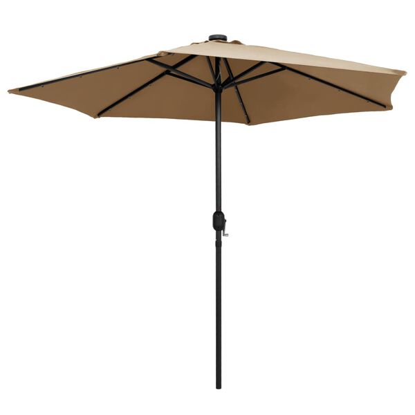 vidaXL Parasol met LED-verlichting en aluminium paal 270 cm taupe