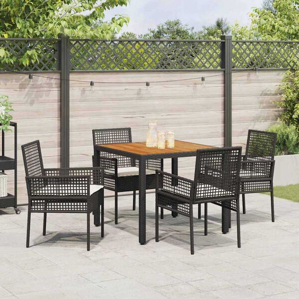 vidaXL Tuin eettafelset 5 pcs Zwart poly rattan