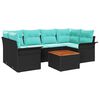 vidaXL Tuinbankenset met opslag 7 pcs Zwart en Turquoise poly rattan