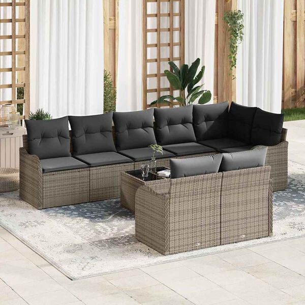 vidaXL Tuin Sofa Set met kussen 9 pcs Grijs Poly riet