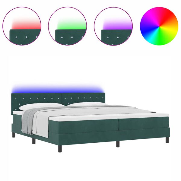 vidaXL LED Box Spring Bed met matras Donkergroen 200 x 200 cm Fluweel