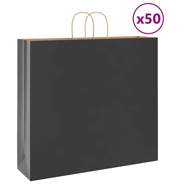 vidaXL Papieren zakken 50 st met hengsels 54x15x49 cm zwart