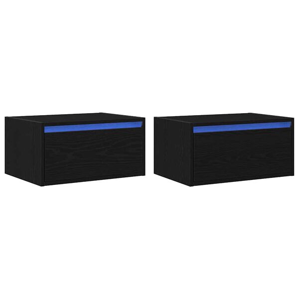 vidaXL Nachtkastjes met LED's 2 st wandgemonteerd zwart eiken