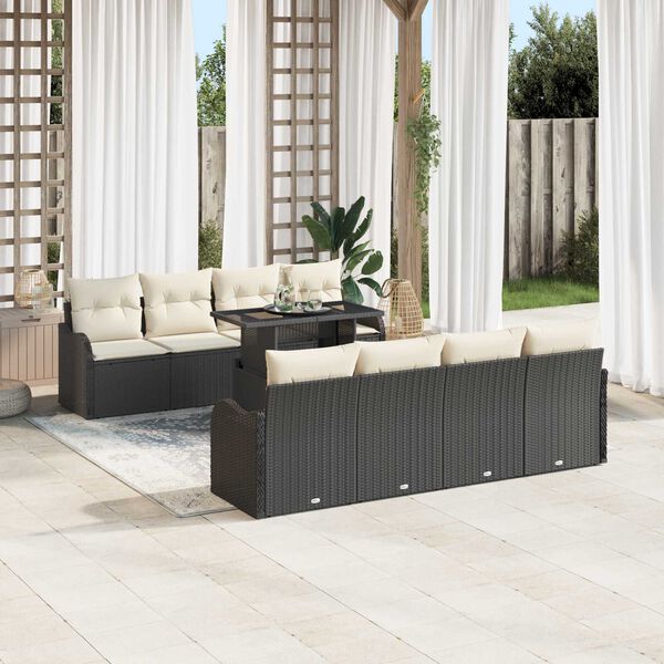 vidaXL Tuin Sofa Set met kussen met opslag 9 pcs Zwart Poly Rattan