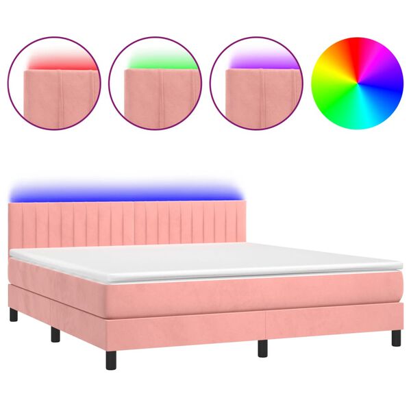vidaXL Boxspring met matras en LED fluweel roze 180x200 cm
