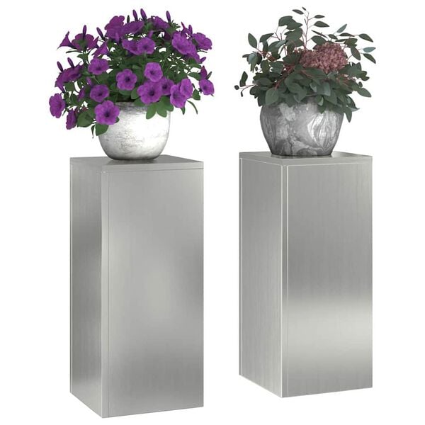 vidaXL Plantenstandaard 2 pcs Zilver 24 x 24 x 55 cm